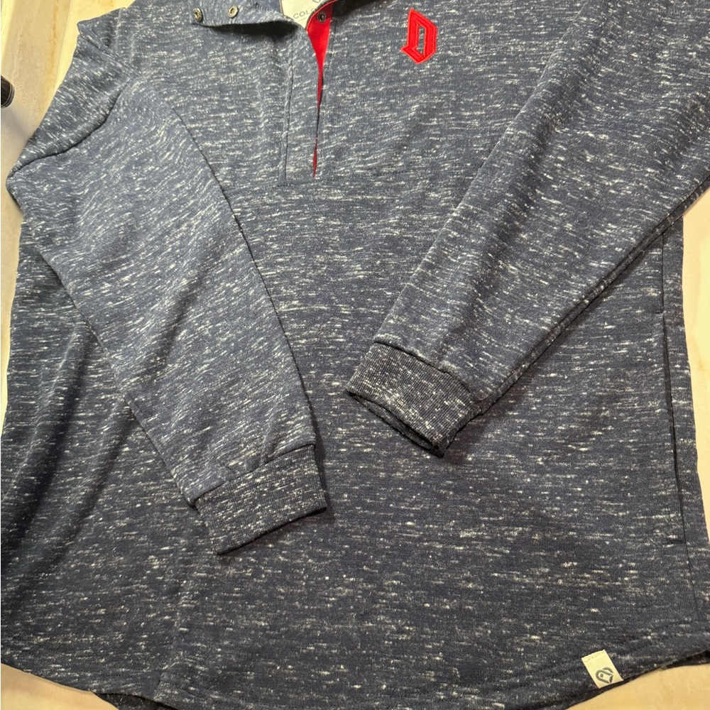 NWT Duquesne University Women Large Sweatshirt 1/4 Neck Snap Button Navy Melange